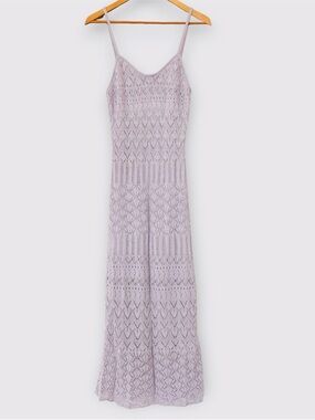 REVOLVE Style Lavender Crochet Knit Midi Slip Dress Boho Resort Summer